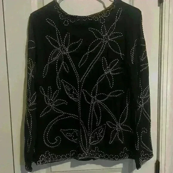 Once 1 Again Vintage Button Down Bling Floral Sequin Shirt size Small - Picture 2 of 8